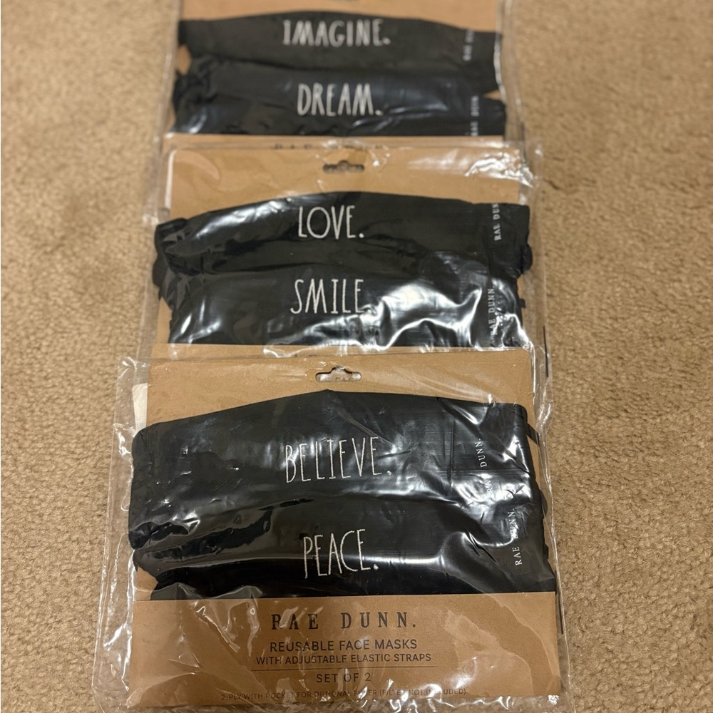 Brand New Rae Dunn Black Reusable Face Masks Set (6 pc set)